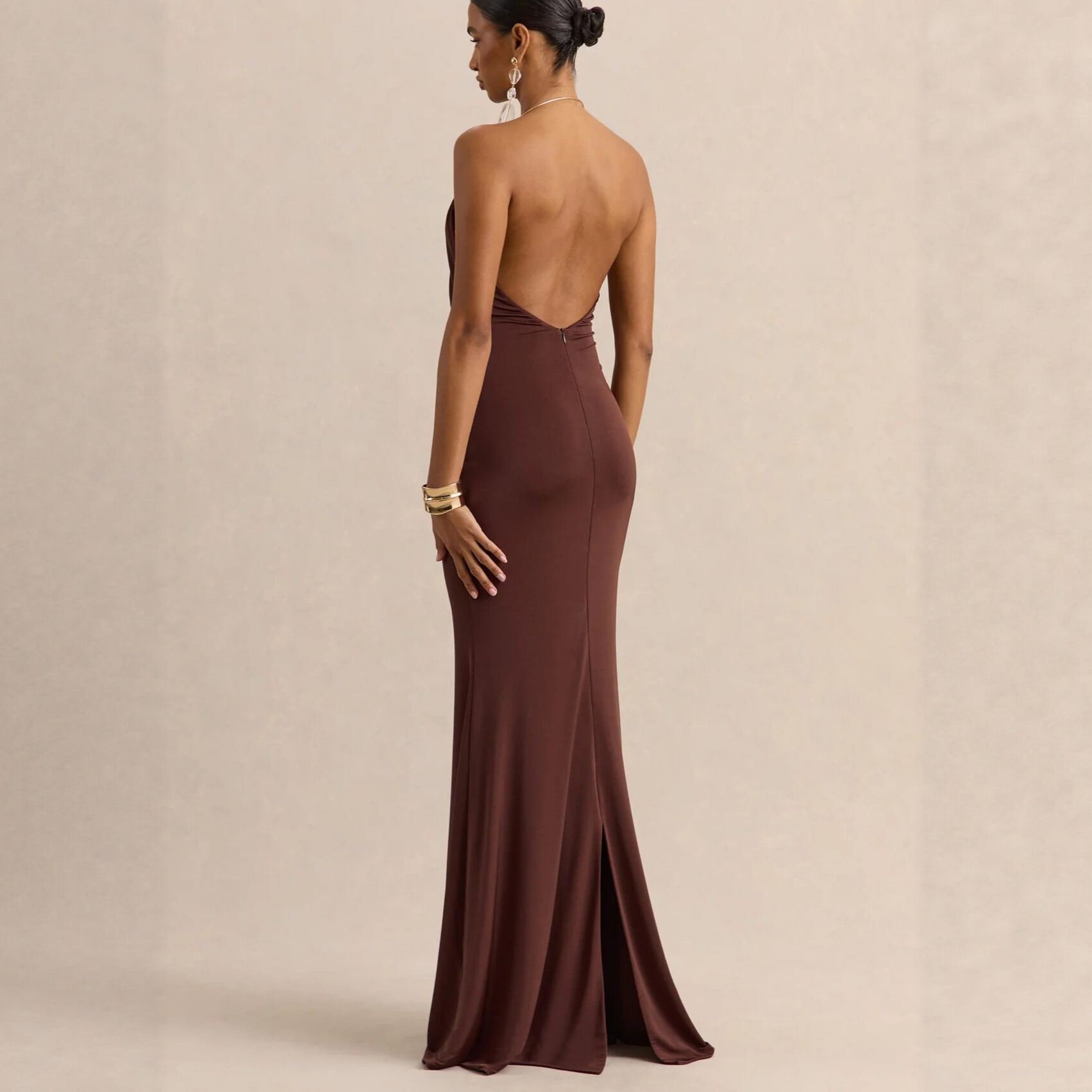 Womens Pleated Off-Shoulder Bodycon Dress - Image 4