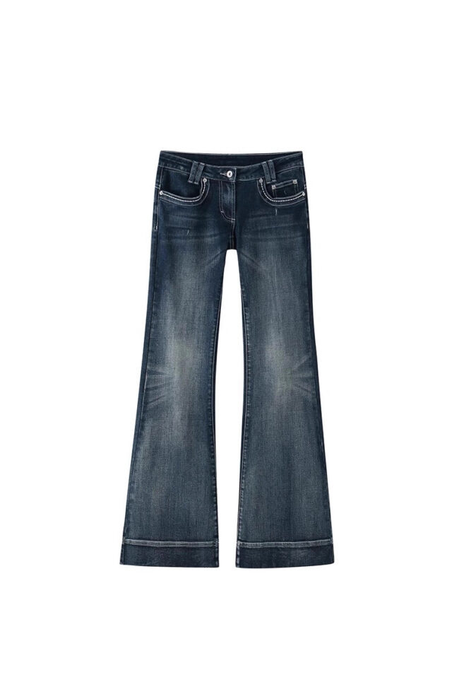 The Morgane Low Waist Flared Denim Pants Detail – La Rose Couture Trousers & Skirts