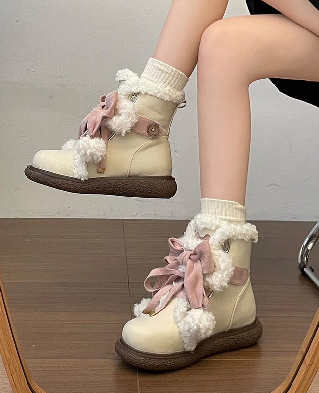 The Agathe Fleece Lined Snow Boots with Bow Detail – La Rose Couture Shoes & Footwear