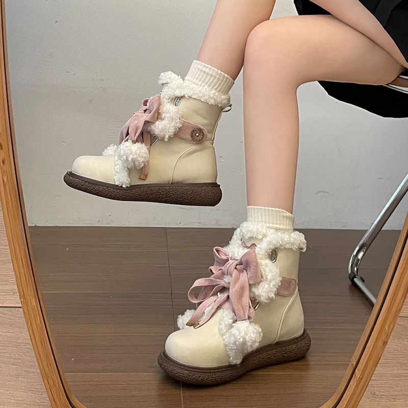 Womens Fleece-Lined Snow Boots with Bow - Image 3