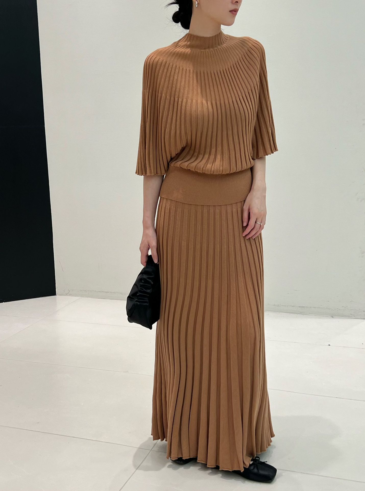 Ribbed Lined High Waist Wool Blend Skirt - Image 4