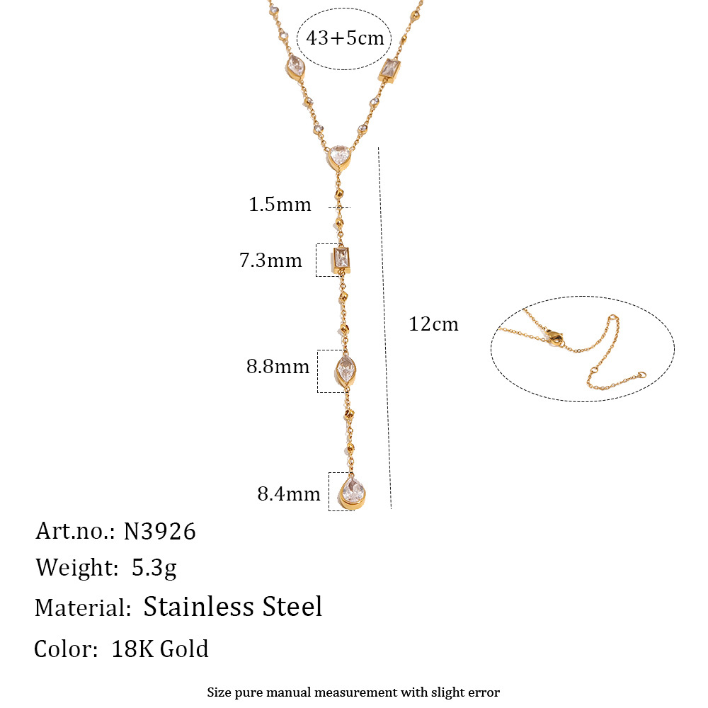 Y-Shaped Zircon Stainless Steel Necklace