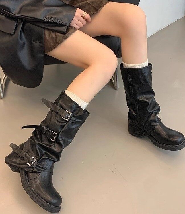 The Odette Square Toe Chunky Heel Mid Calf Boots Detail – La Rose Couture Shoes & Footwear