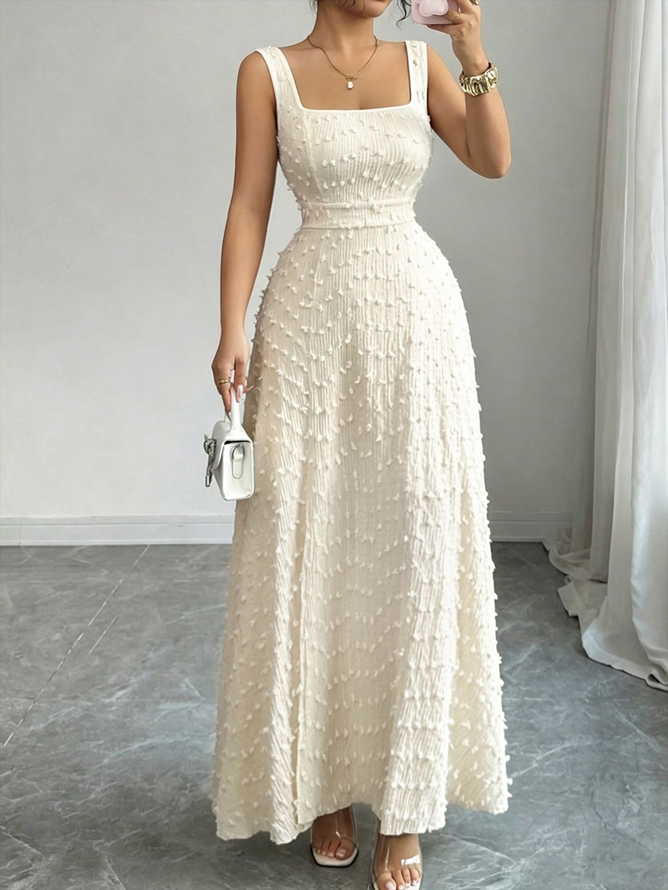 Square-Neck Jacquard Long Dress - Image 5