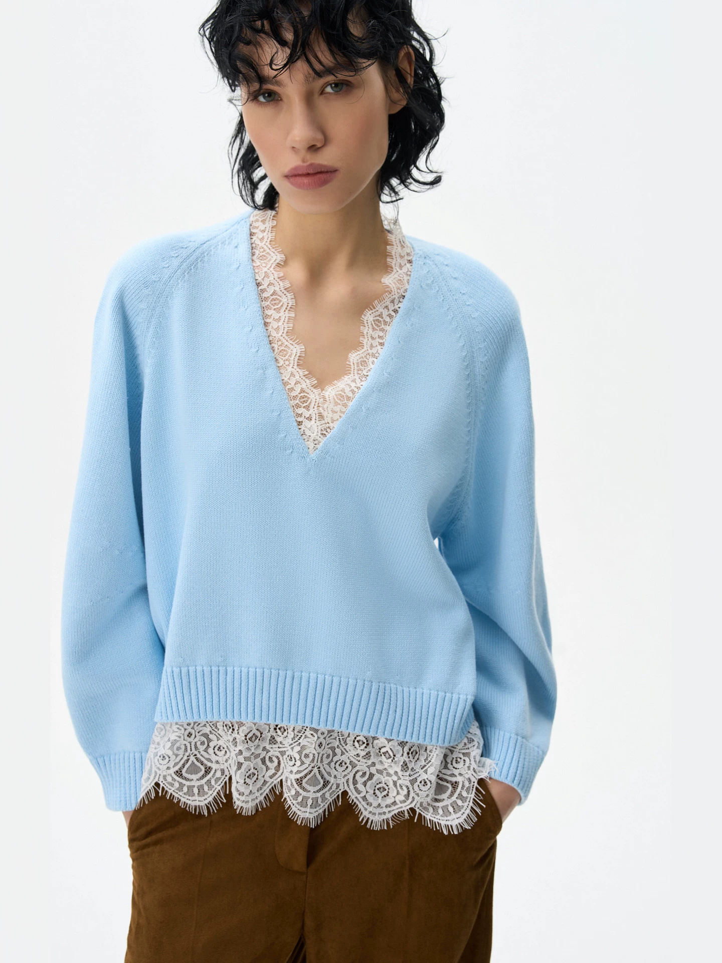 Womens Lace Patchwork Pullover Sweater