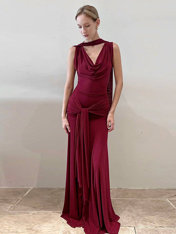 Elegant V-Neck Backless Mesh Long Dress - Image 5