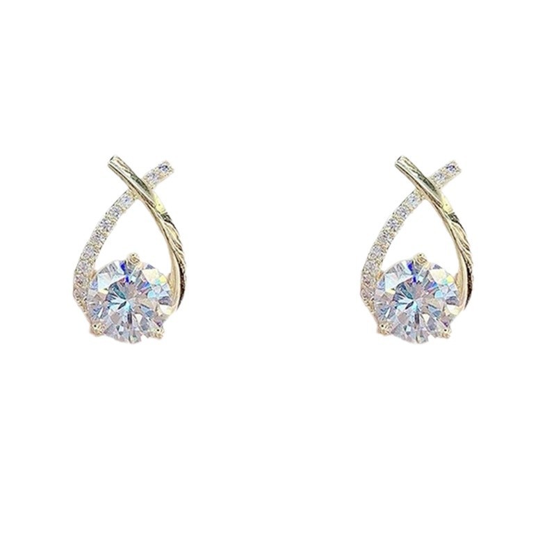 Korean Style Exquisite Diamond Cross Earrings Light Luxury Geometric Design - Image 4