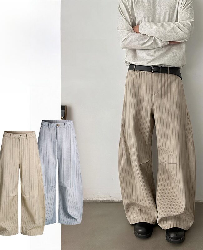 The Delphine Retro Striped Loose Wide Leg Casual Pants Detail – La Rose Couture Trousers & Skirts