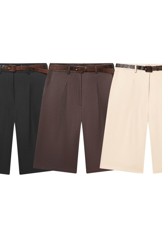High Waisted Zipper Pleated Short Pants with Belt Detail – La Rose Couture Trousers & Skirts