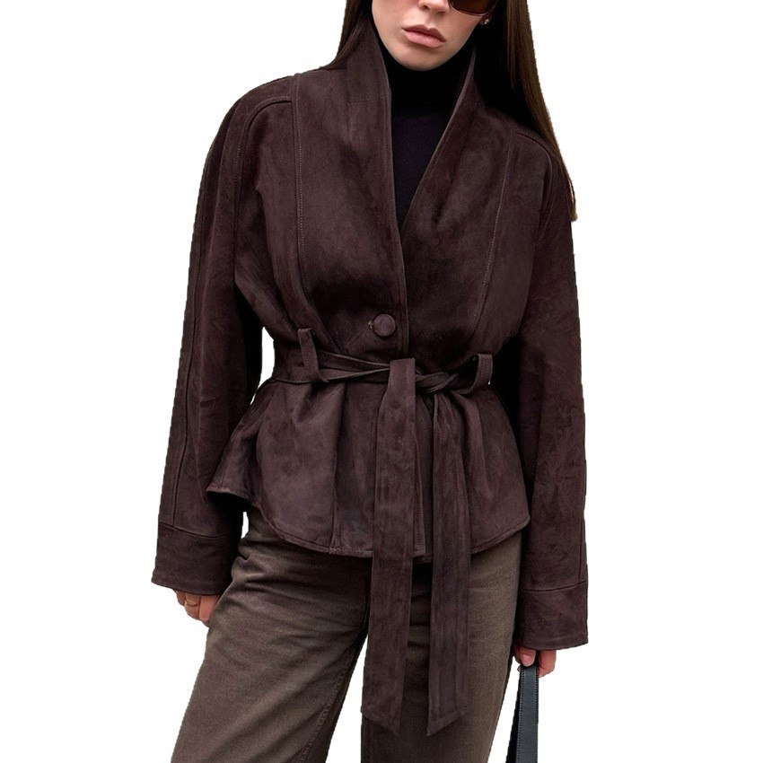 Retro Suede Long Sleeve Jacket - Image 4