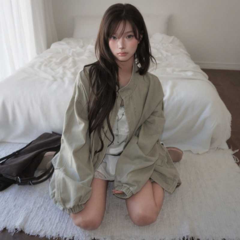 Womens Stand Collar Loose Pocket Coat