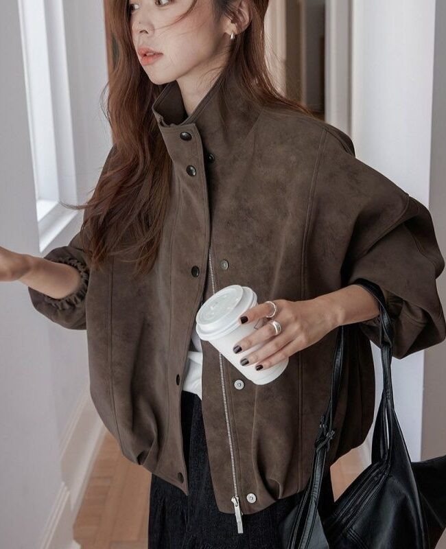 The Dorothee American Style Retro Matte Leather Jacket Detail – La Rose Couture Coats & Jackets