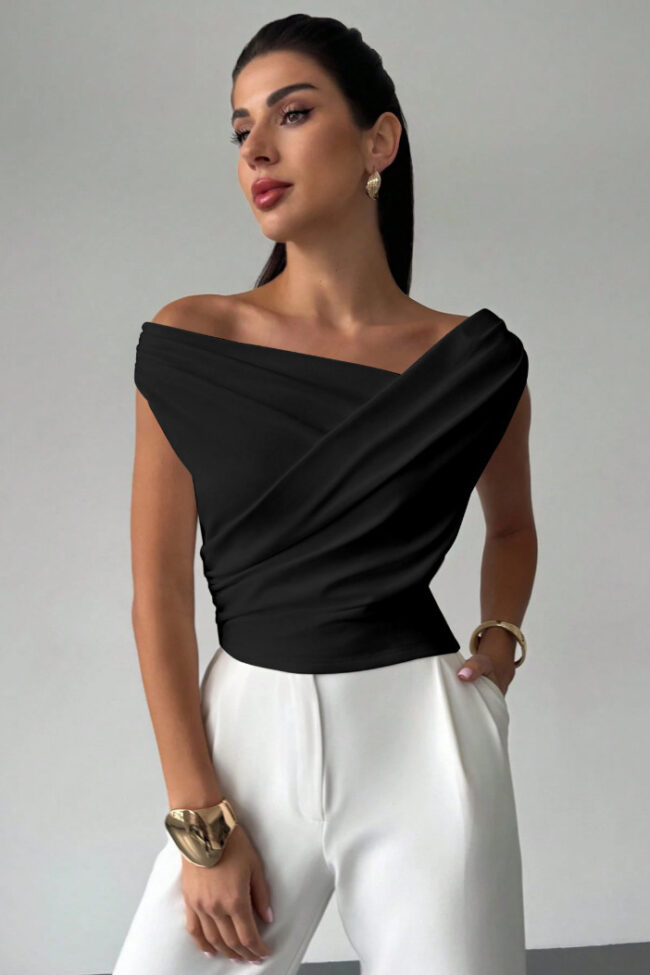 Simple Style One Shoulder Slim Fit Sleeveless Short Top – La Rose Couture Tops & Blouses