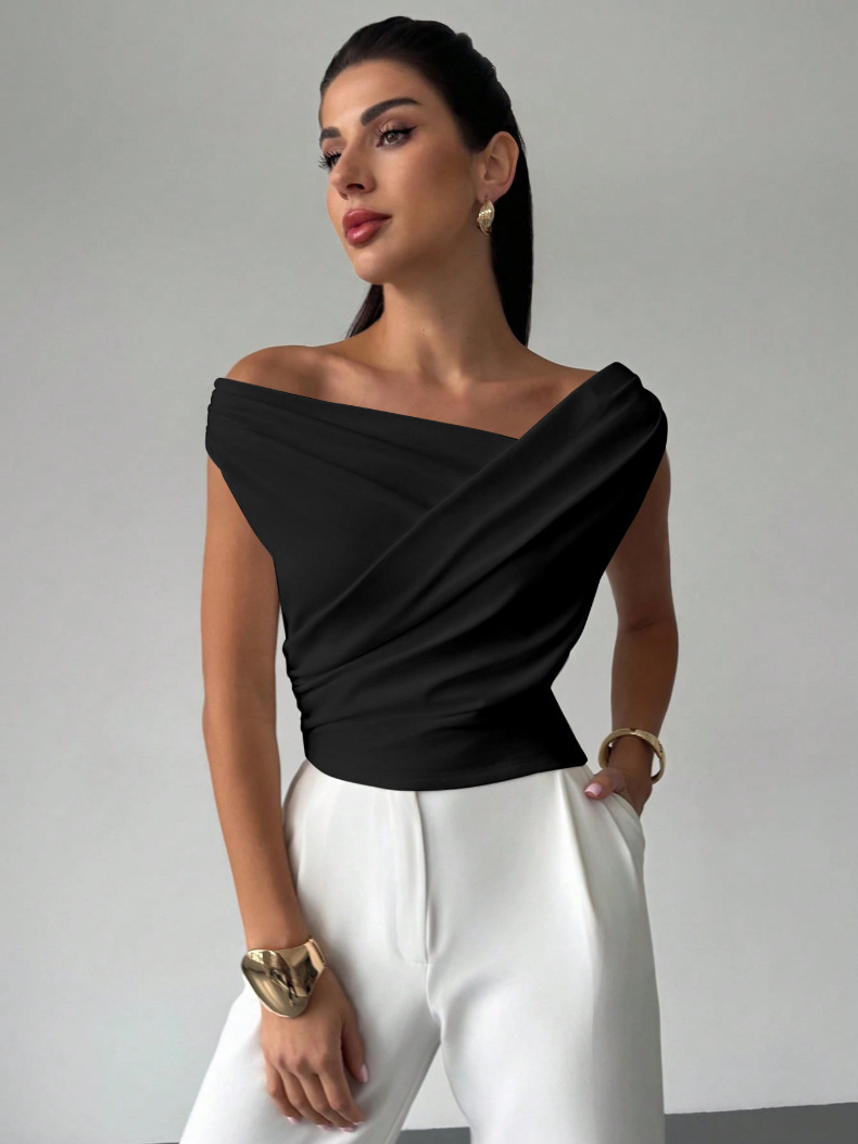 Women's Simple Style One-Shoulder Slim Fit Sleeveless Short Top