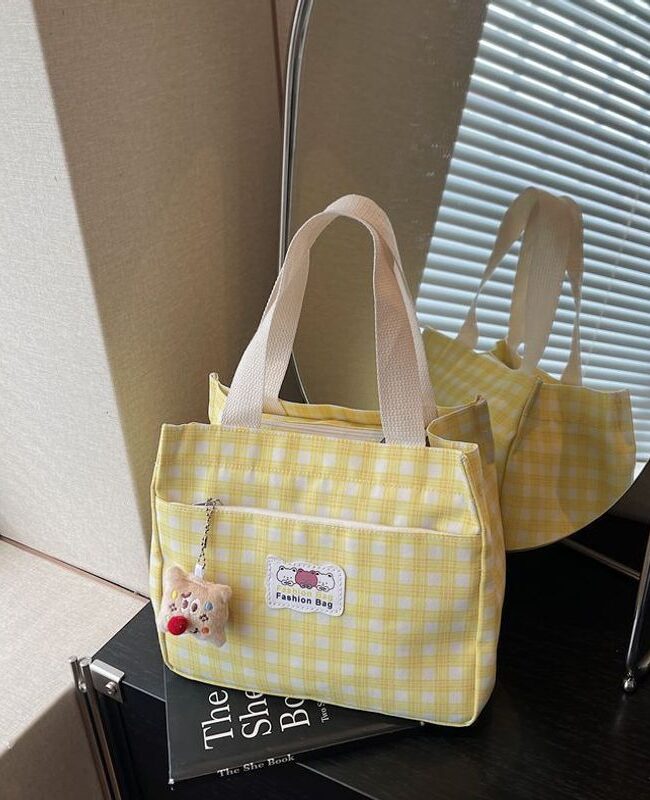 The Zephyrine Check Canvas Bag Lightweight Lunch Box Bento Tote Detail – La Rose Couture Handbags & Clutches
