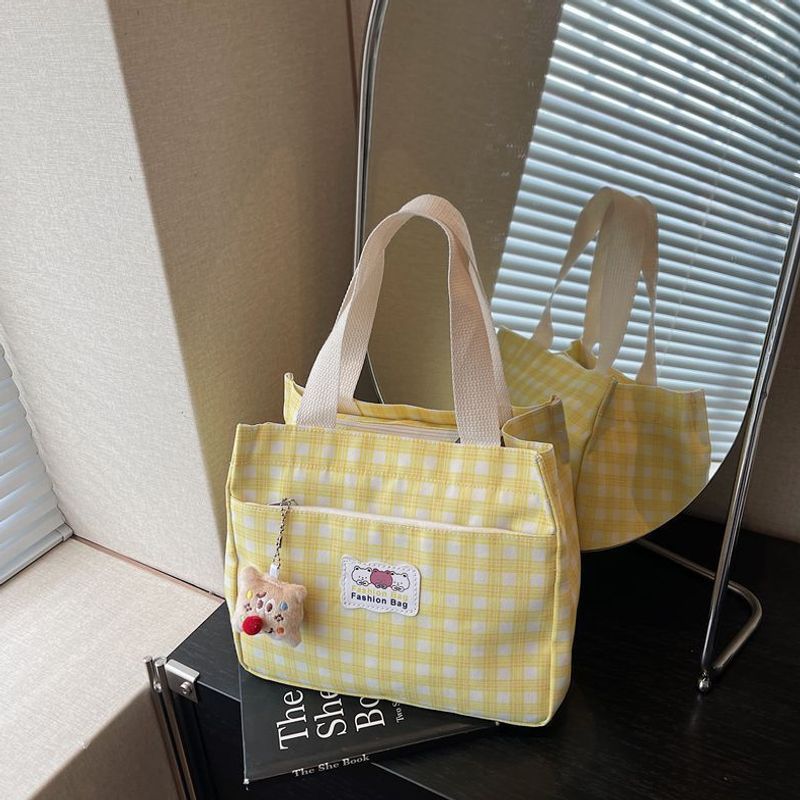Check Canvas Bag Lightweight Lunch Box Bento Tote - Image 5