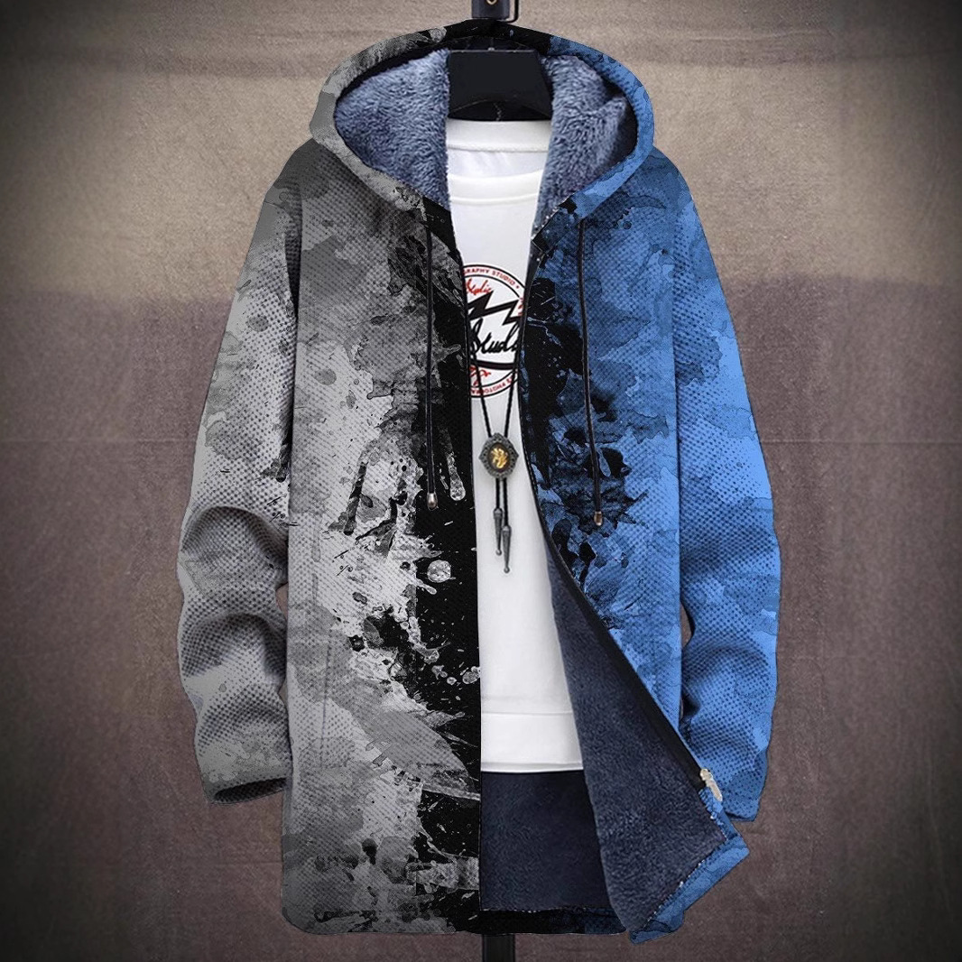 Mens Digital Print Hooded Fleece Coat - Image 2