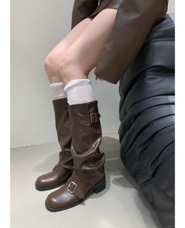 The Gisele Long Boots Thick Heel Detail – La Rose Couture Shoes & Footwear