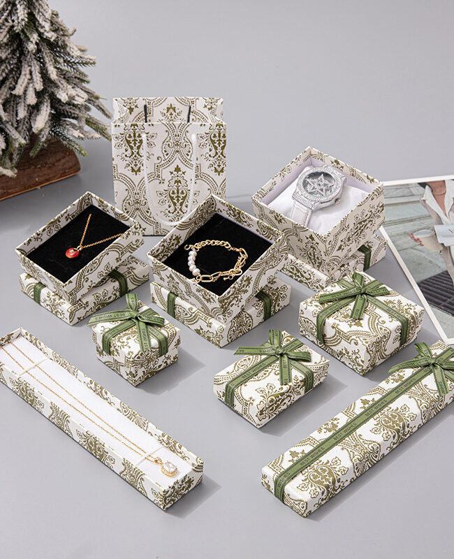 The Ines Retro Light Luxury Printed Paper Jewelry Gift Box with Bow for Necklace Ring Detail – La Rose Couture Jewellery & Accessories