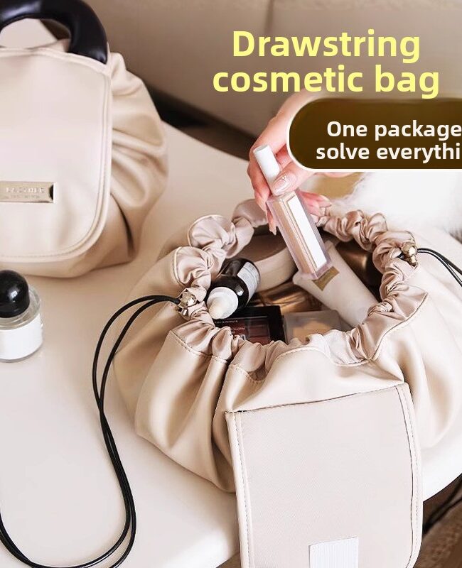 The Daphne Portable Pu Drawstring Large Capacity Travel Cosmetic Bag Detail – La Rose Couture Handbags & Clutches