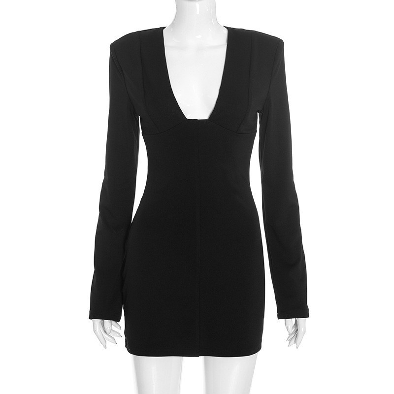 Womens V-neck Long Sleeve Slim Dress - Image 5