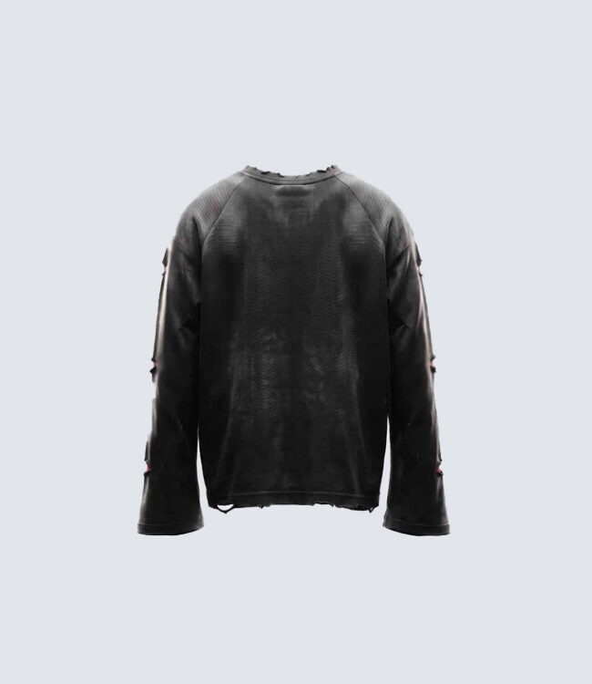 The Sixtine Distressed Ripped Long Sleeve Cotton T Shirt Solid Black Pullover Detail – La Rose Couture Tops & Blouses
