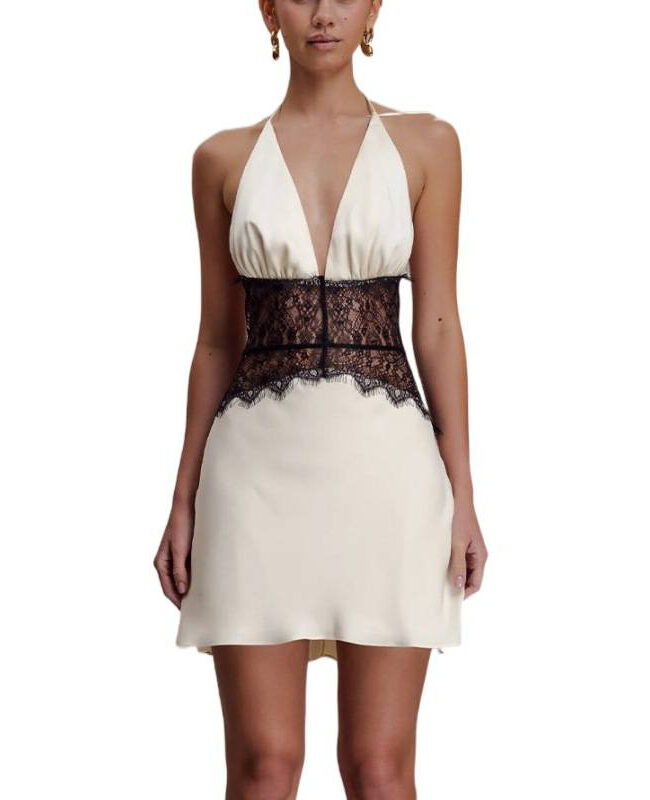 The Clothilde Halter Neck Lace Waist Dress Detail – La Rose Couture Dresses & Gowns