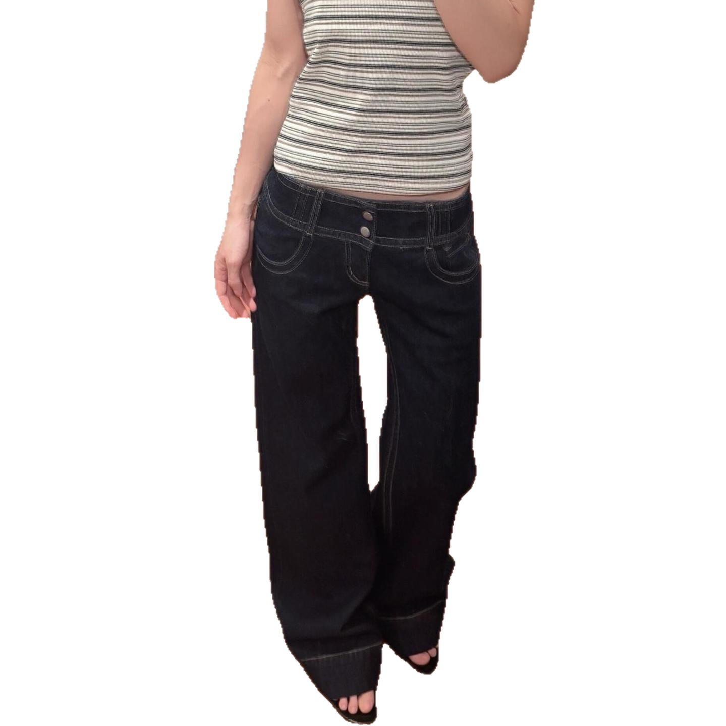 Vintage Washed Flared Denim Jeans - Image 3