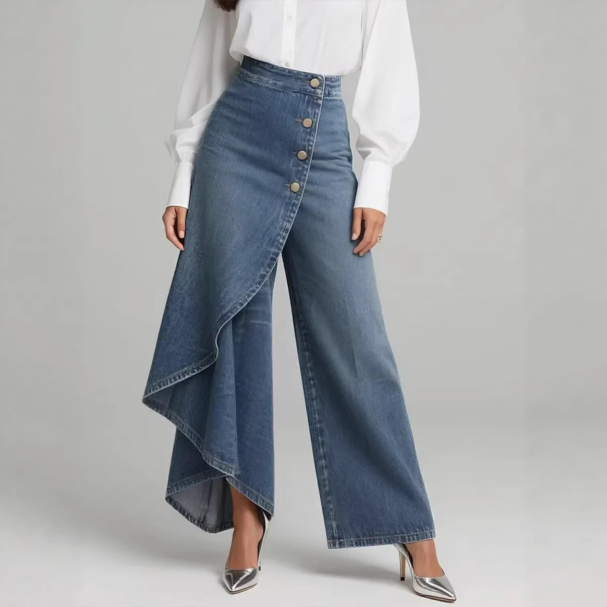 Solid Color Faux Denim Skinny Pants
