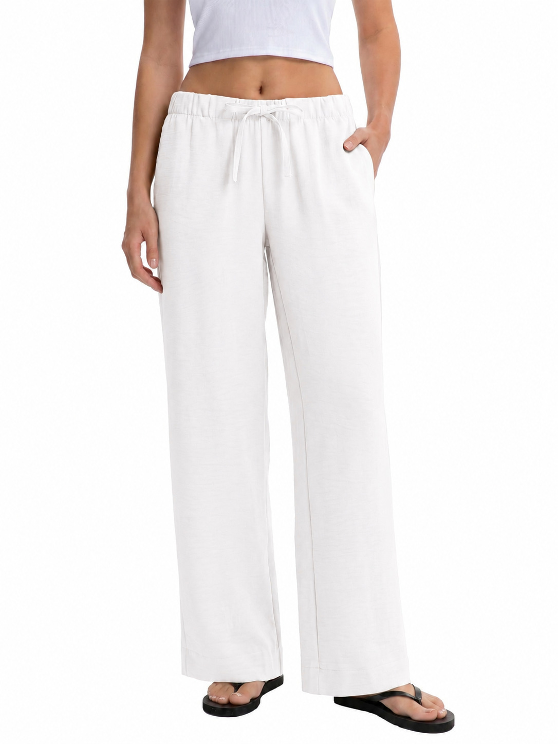 Women Elastic Waist Drawstring Wide Leg Pants - Image 4