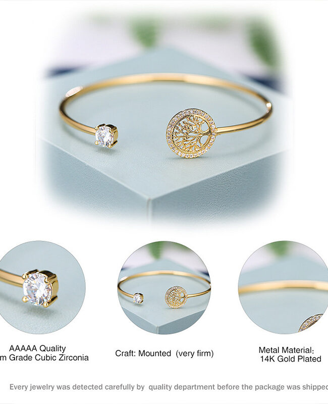 The Nina Simple Gold Plated Tree of Life Zircon Bracelet Detail – La Rose Couture Jewellery & Accessories
