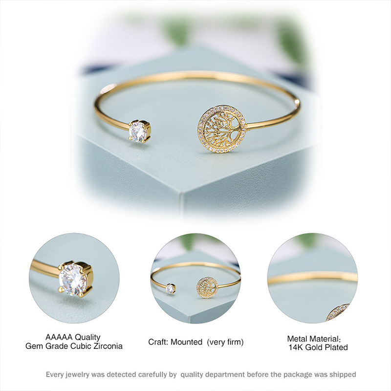 Simple Gold-Plated Tree of Life Zircon Bracelet - Image 4