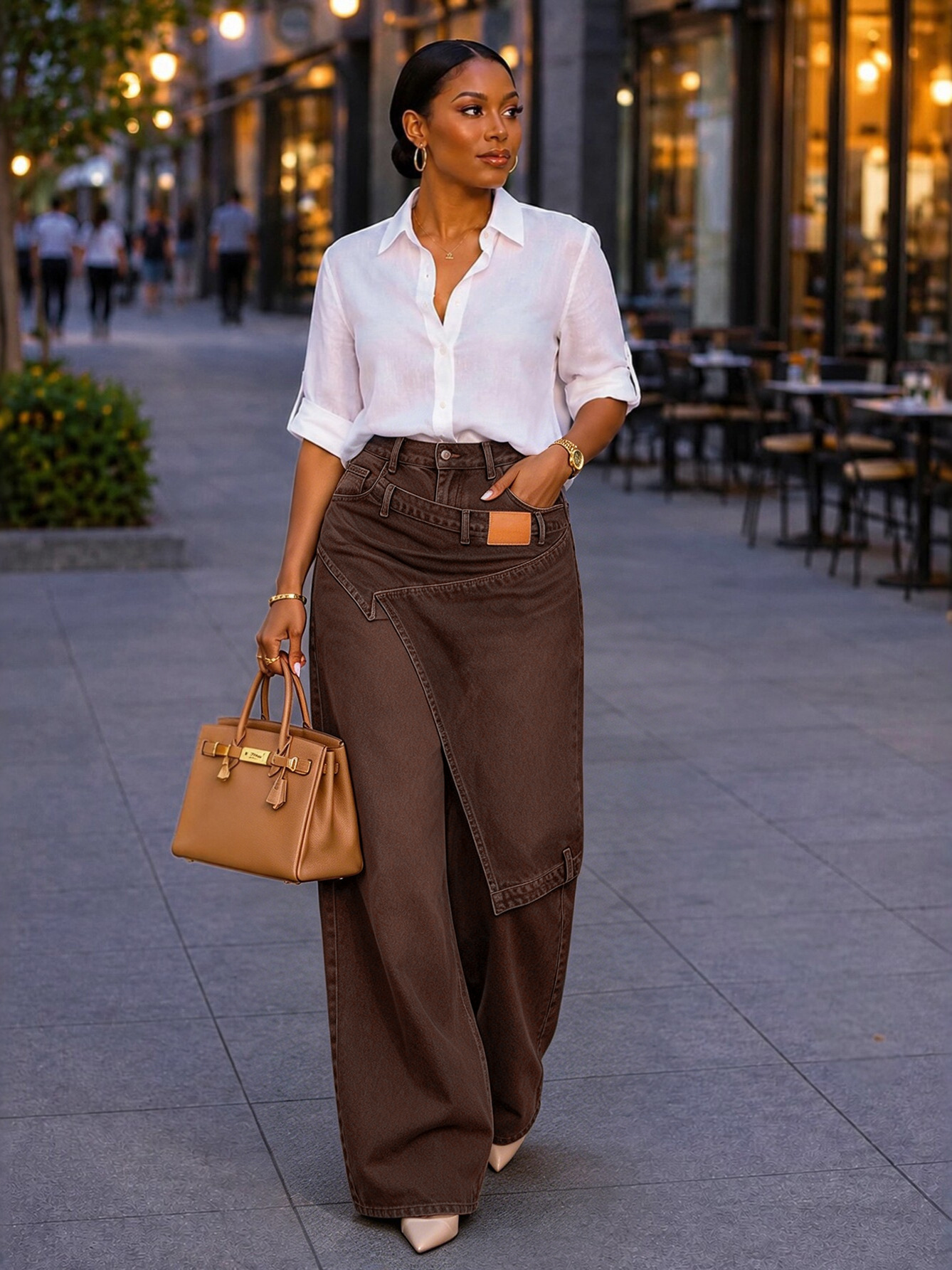 European and American style irregular-shaped denim wide-leg pants - Image 5