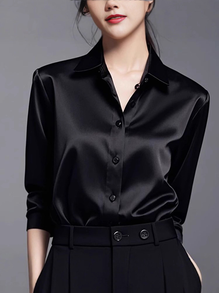 Womens Long Sleeve Satin Shirt - Image 3