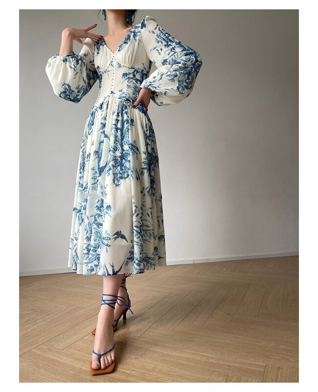 The Marine Beaded Printed Chiffon Midi Dress Detail – La Rose Couture Dresses & Gowns