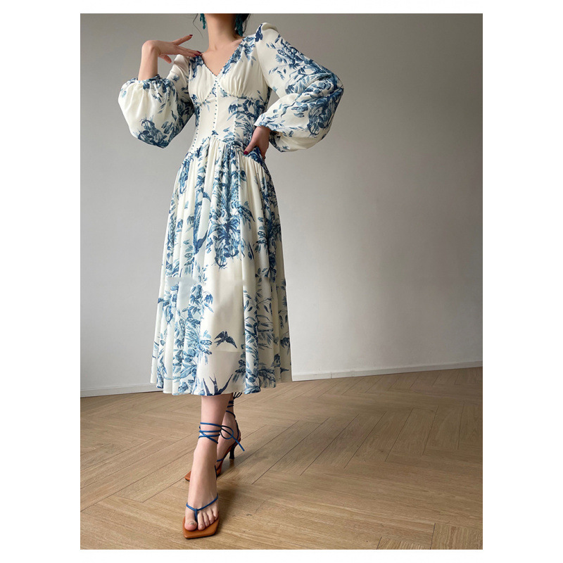 Beaded Printed Chiffon Midi Dress - Image 5
