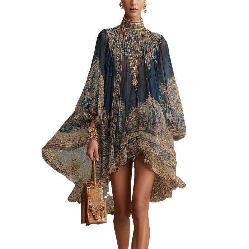 Bohemian Print Long Sleeve Dress - Image 4