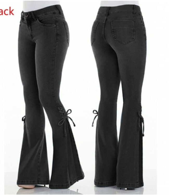 The Angele Jeans Mid Waist Lace Up Denim Pants Detail – La Rose Couture Trousers & Skirts
