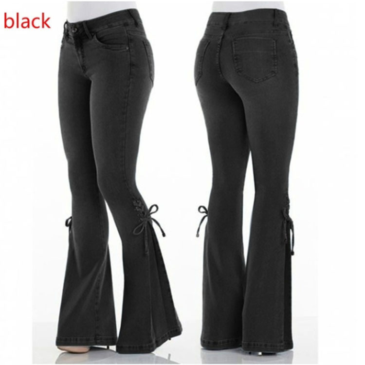 Women's Jeans Mid-waist Lace-up Denim Pants - Image 3