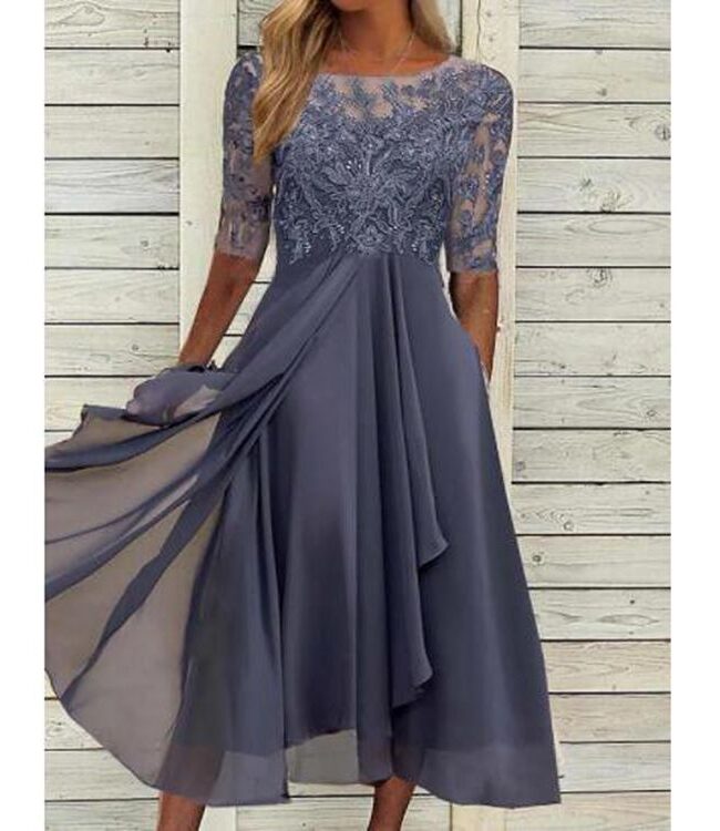 The Aurelia Elegant Chiffon Lace Spliced Dress – La Rose Couture Dresses & Gowns