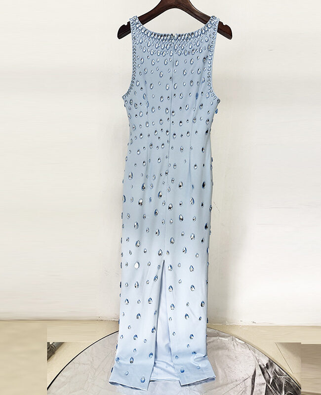 The Colette ‘s Hand Stitched Rhinestone Beaded Sleeveless Long Dress Gown Detail – La Rose Couture Dresses & Gowns