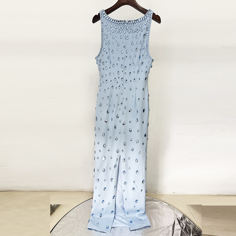 Women‘s Hand-Stitched Rhinestone Beaded Sleeveless Long Dress Gown - Image 3