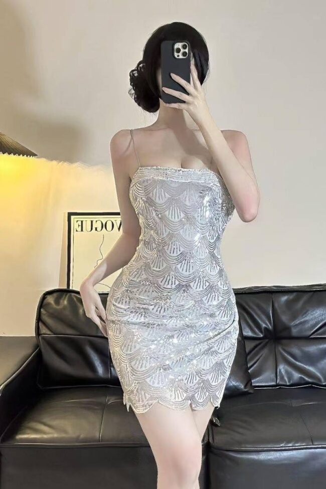 The Tatiana Sequined One Shoulder Suspender Dress Detail – La Rose Couture Dresses & Gowns