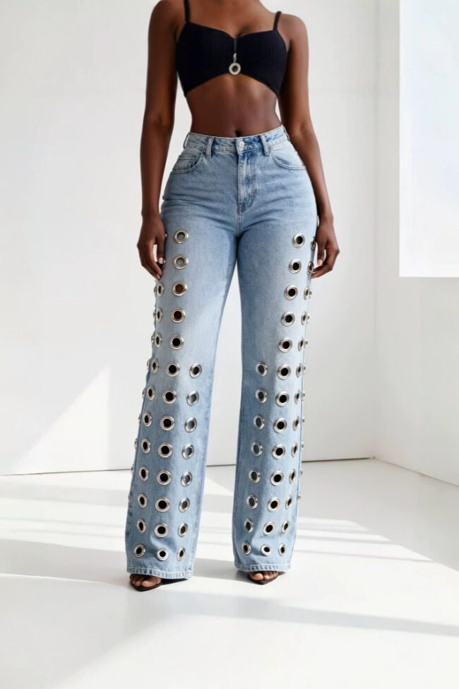 The Sixtine High Waist Straight Leg Jeans Detail – La Rose Couture Trousers & Skirts