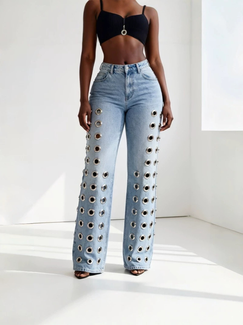 Womens High Waist Straight Leg Jeans - Image 2
