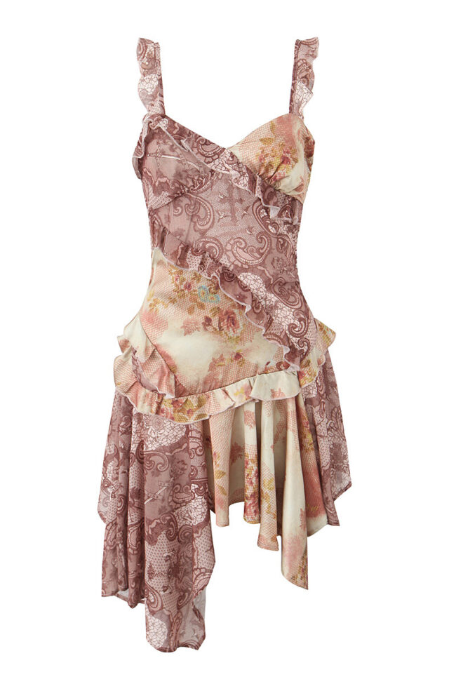 The Suzanne Vintage Printed Stitching Sling Dress – La Rose Couture Dresses & Gowns