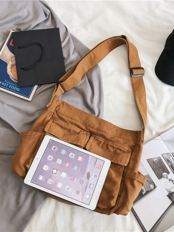 Canvas Messenger Bag Large Capacity Crossbody Shoulder Bag Casual Street Style Soft Unlined - Image 2