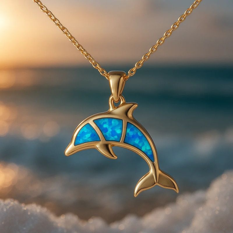 Sophisticated, unique-design dolphin and mermaid pendant necklace with an oceanic resort vibe. - Image 5