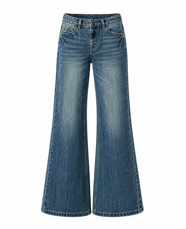 The Solene Casual Omni Vintage Cat Claw Cracked Bamboo Pattern Slightly Flared Jeans Relaxed Pants Detail – La Rose Couture Trousers & Skirts