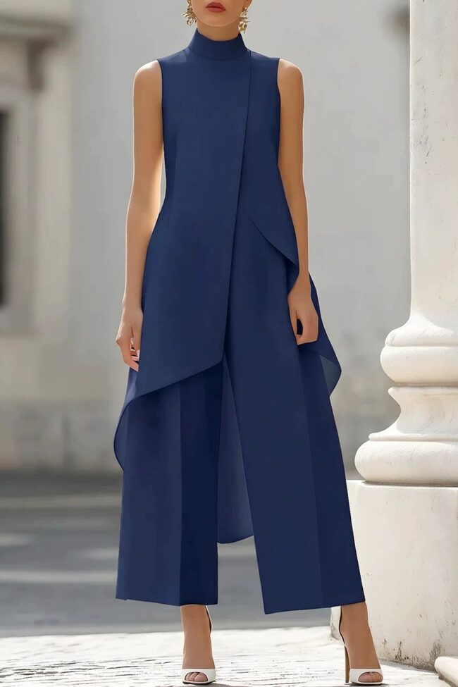The Delphine Sleeveless Layered Wide Leg Pants Detail – La Rose Couture Trousers & Skirts